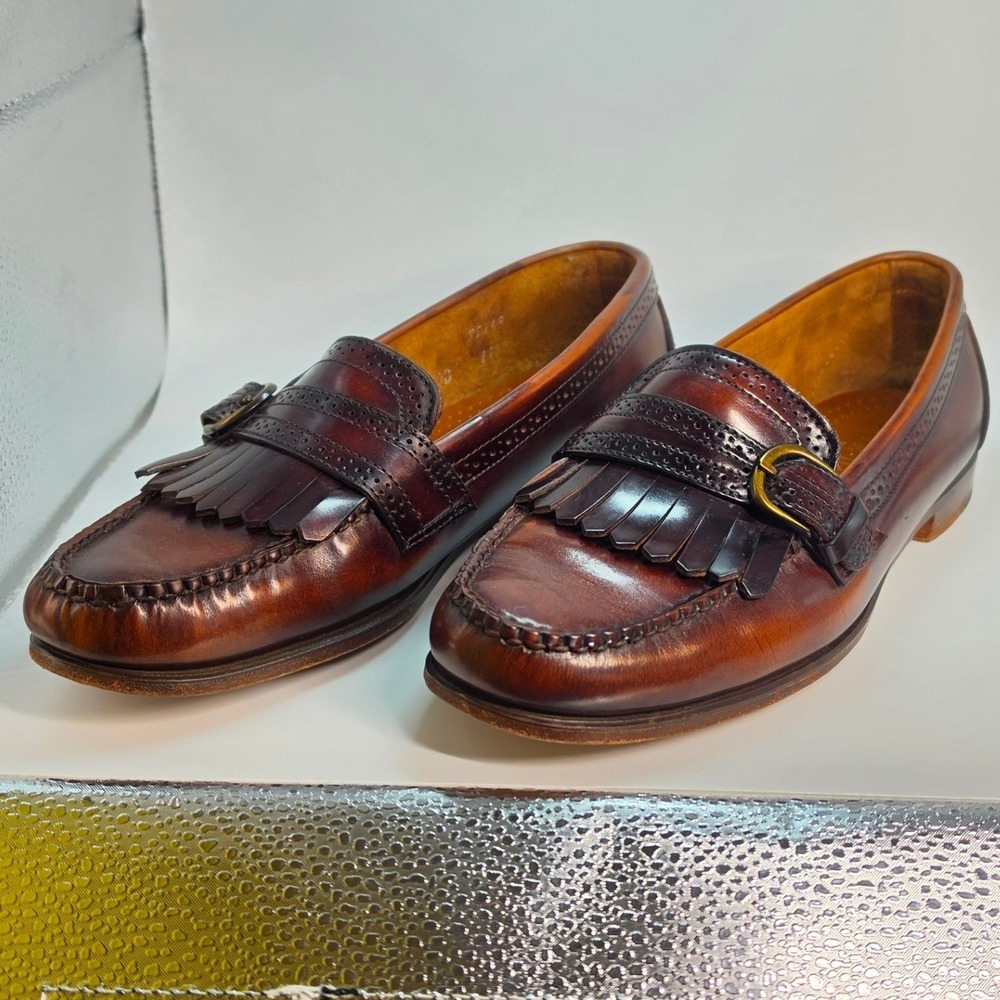 Cole Haan Mens Burgundy Leather Kiltie Monk Strap Wingtip Loafers Made in USA 8 - Picture 6 of 11